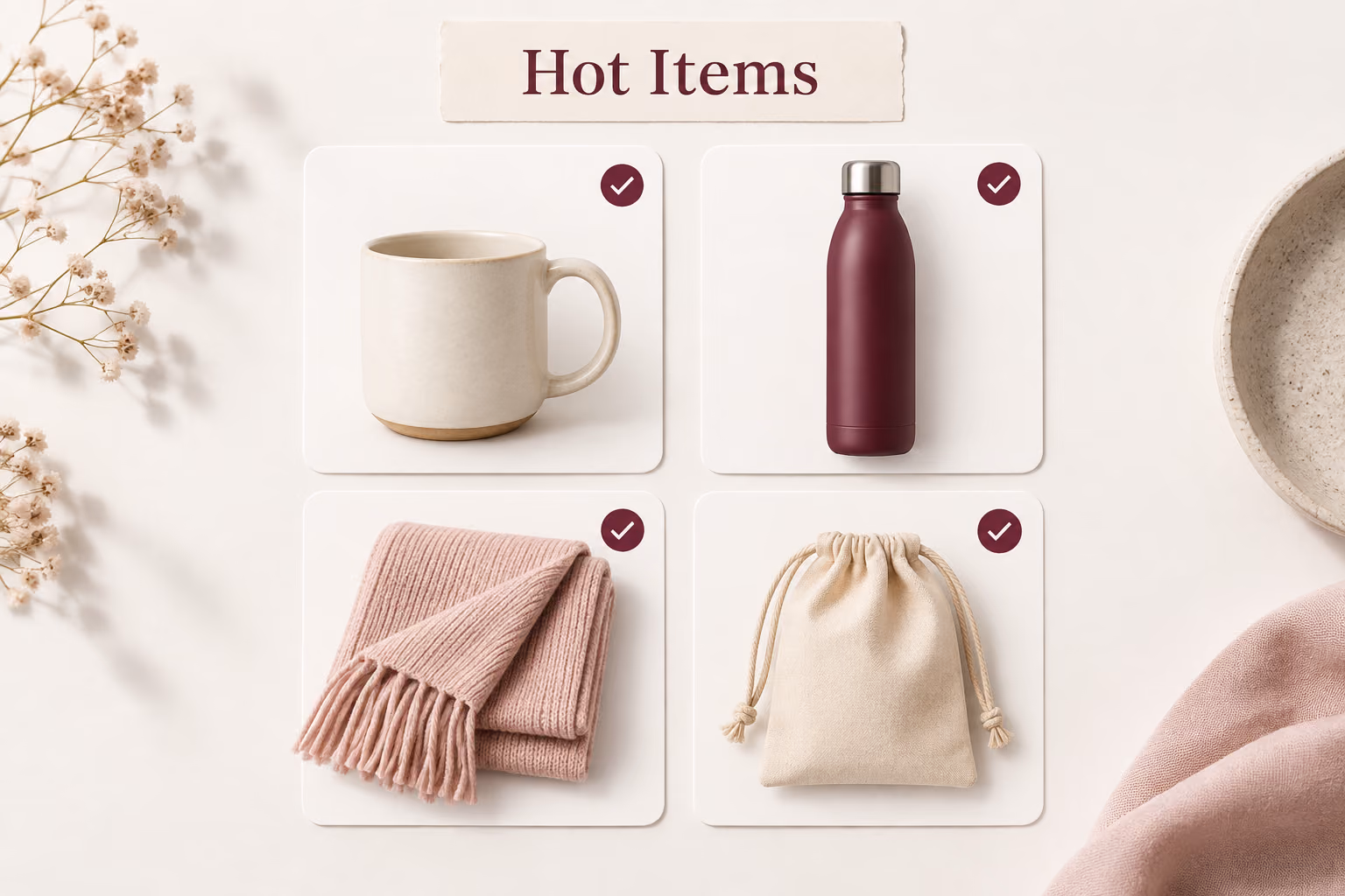 Four store products presented as selected Hot Items.